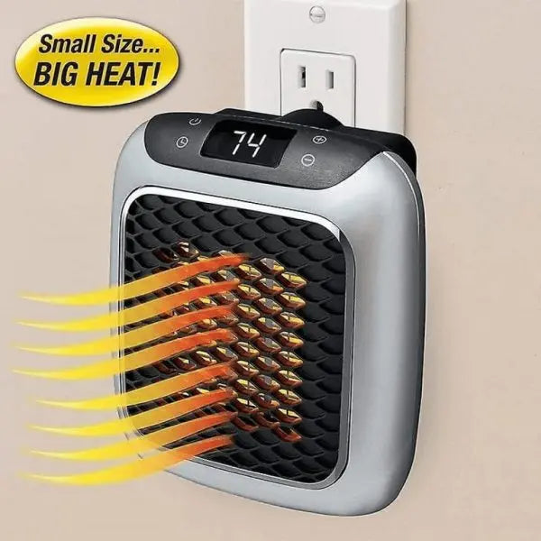 Digital Electric Heater Wall Outlet Plug Small Fan Home Warmer